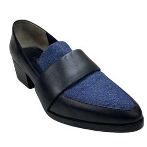 3.1 Phillip Lim Quinn Loafers Sz 39.5 Black/Blue Slip-on Denim & Leather